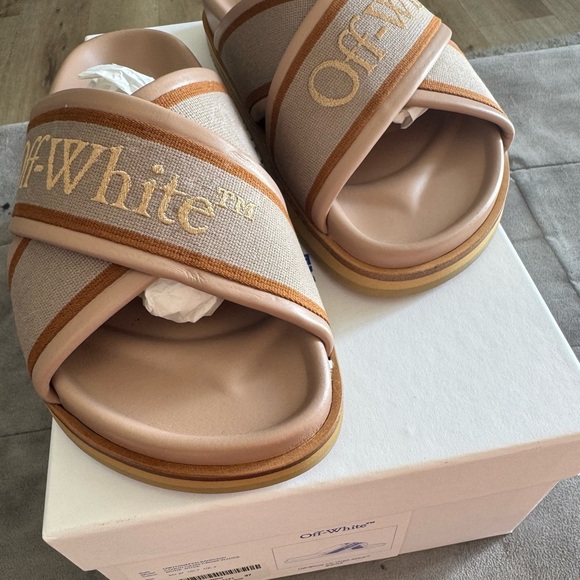 Off-White Shoes - Off-White Criss-Cross Leather Slides -
Size 37